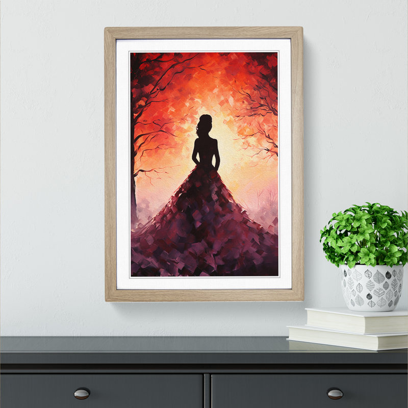 Woman Impressionism - Single Picture Frame Print on Wood, 64cm H x 46cm W x 2cm D, Oak