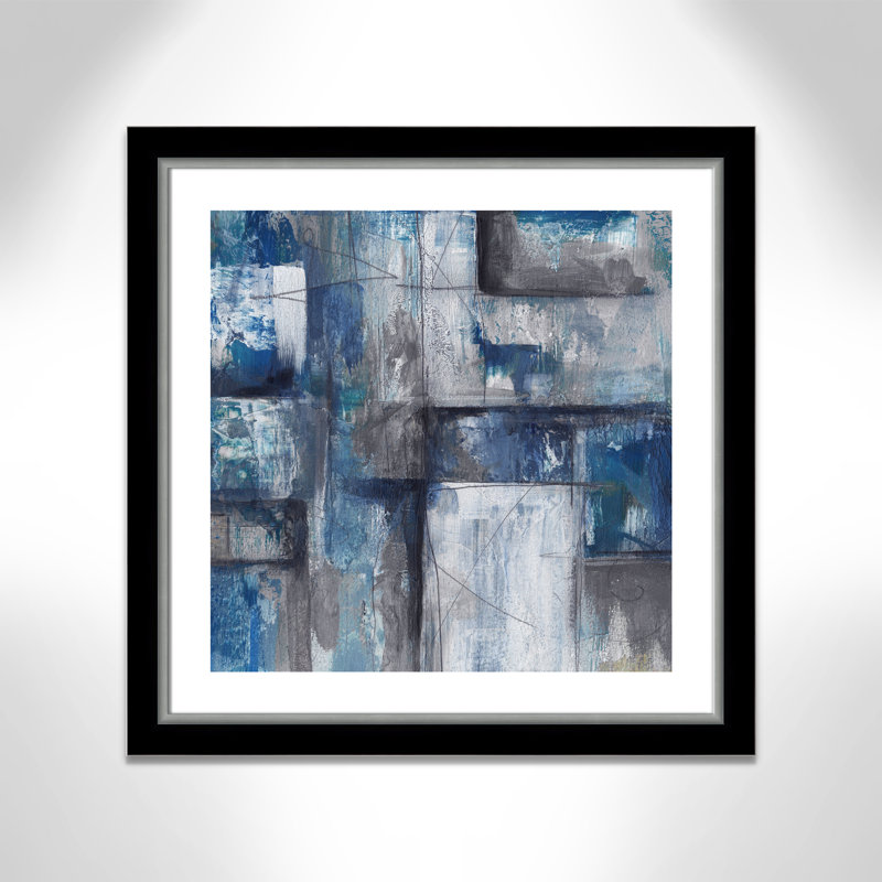 Patchwork abstrait II - peinture encadrée, Papier encadré noir, H 29,75 po x l 29,75 po x P 1,13 po