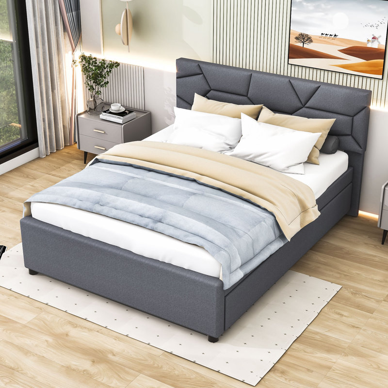 Lit plateforme tapissier avec couchette Elerte, gris, Grand