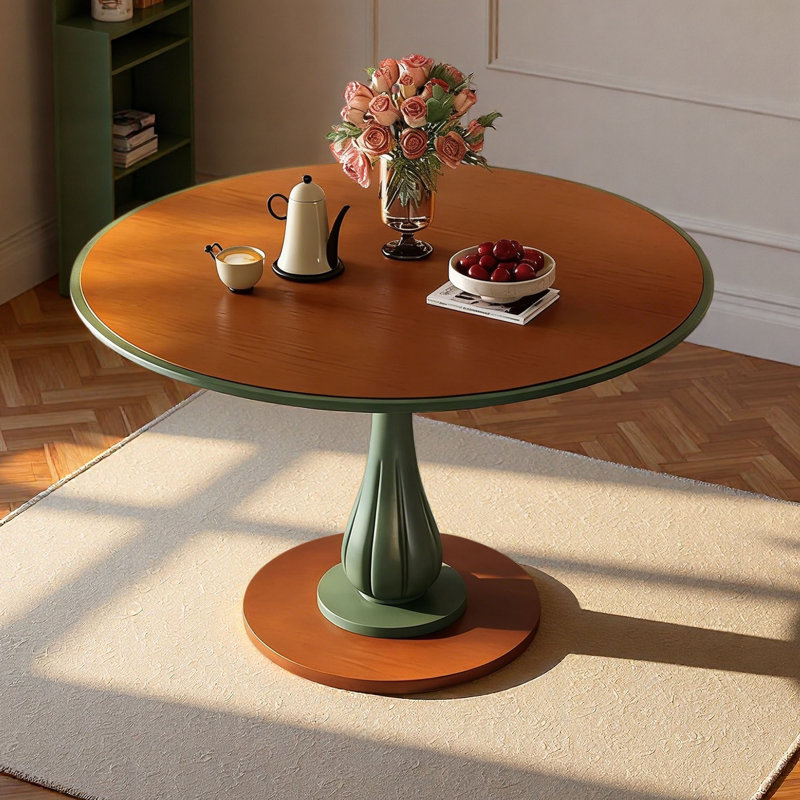 Table ronde française vintage en frêne vert, H 29,5 po x L 43,3 po x l 43,3 po