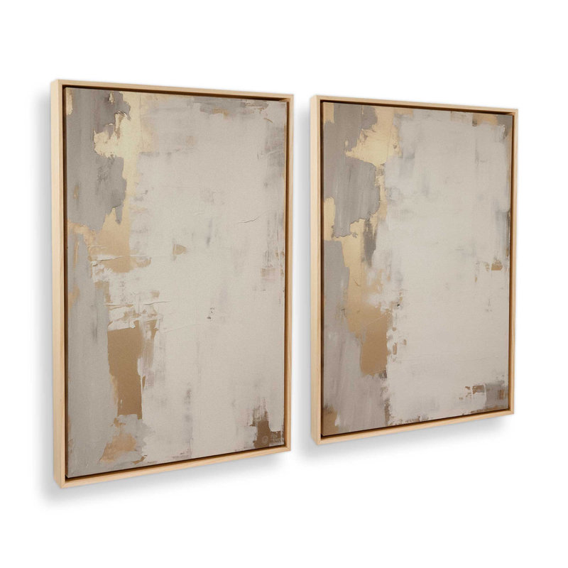 Golden Haze, ensemble de 2 toiles encadrées,, H 18,75 po x l 25,5 po x P 1,75 po, Cadre américain en érable flottant