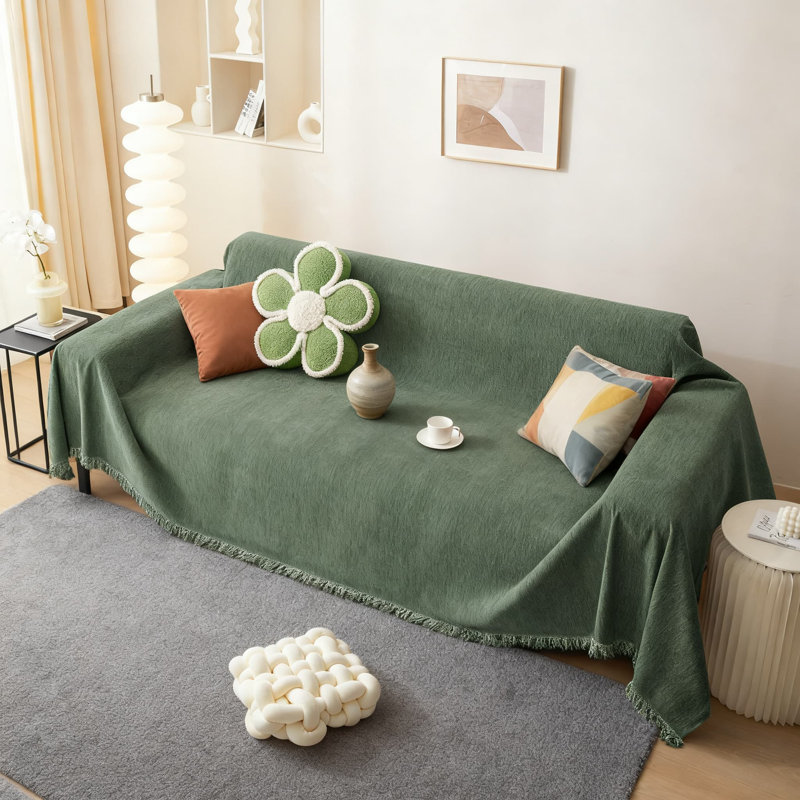 Housse de canapé en chenille, housse de canapé lavable universelle pour la protection des animaux de compagnie et des meubles, jeté multi-usage doux avec motif à pampille