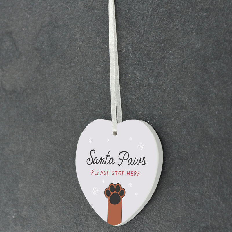 Santapaws Santa Paws Stop Here Cat Heart Shaped Ceramic Ornament
