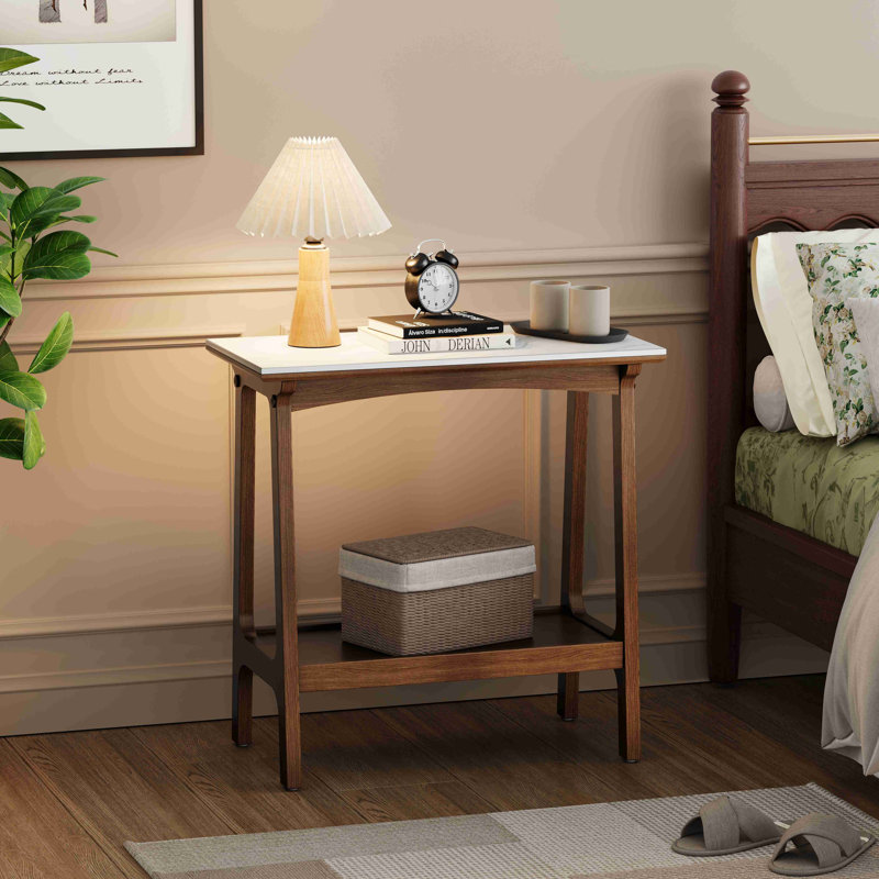 Table d'appoint rétro ardoise rétro brun rougeâtre avec tablette de rangement, petite table de bout pour le salon, petits espaces, maison de ferme, table de chevet mince