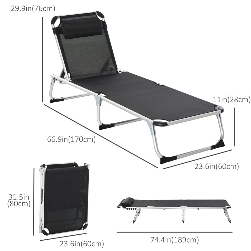 Chaise longue simple inclinable 66,9 po Akein, Noir