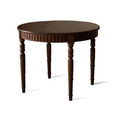 Round solid wood dining table, thickened rubber wood walnut color dining table