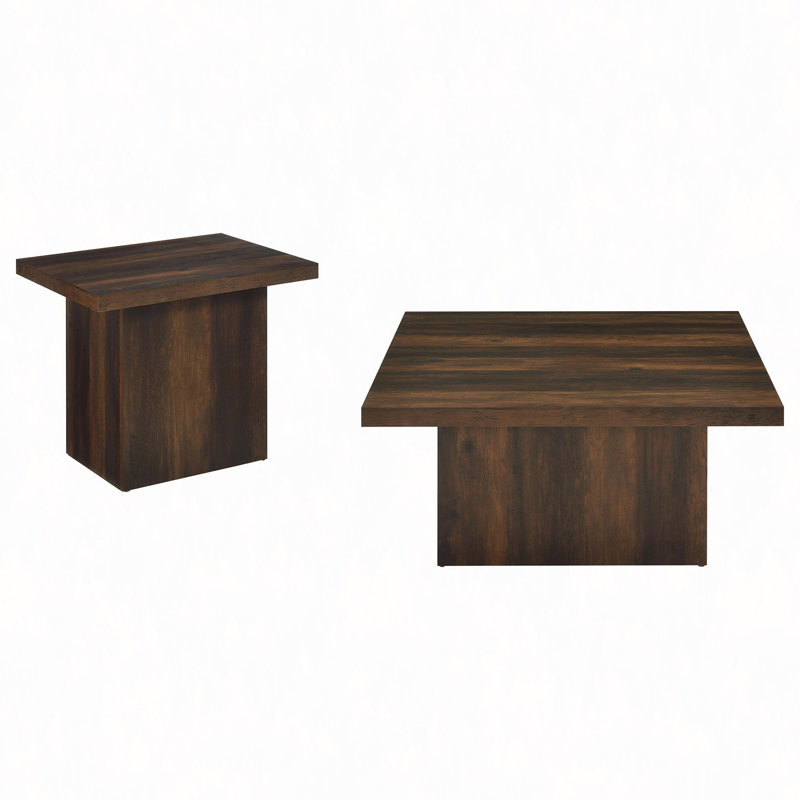 Ensemble 2 pièces table basse et table de bout carrée, Marron foncé