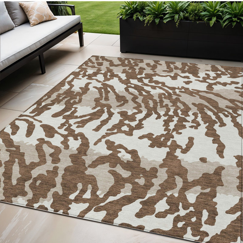 Tapis d'intérieur lavable à motif animal beige et ivoire 5 pi x 8 pi chocolat