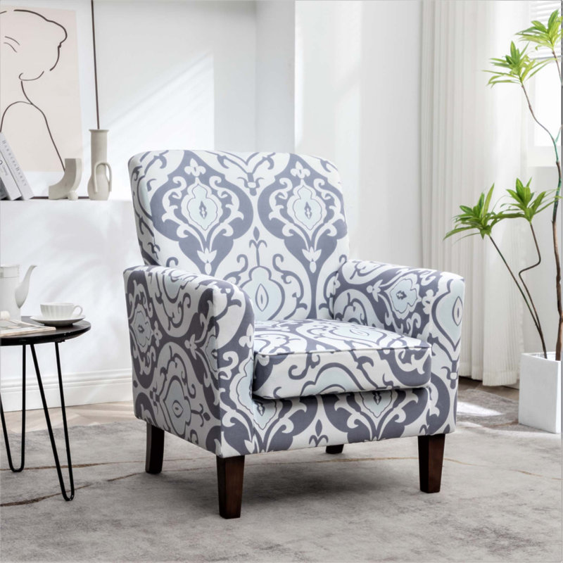 Fauteuil à motifs en mélange de polyester, structure en bois de bouleau massif avec pieds fuselés, fauteuil d'appoint rembourré en mousse pour le salon ou le bureau