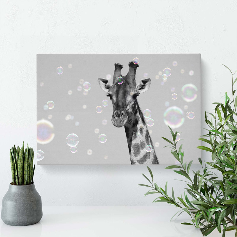 Giraffe Through The Bubbles - Wrapped Canvas Print, 35cm H x 50cm W x 3cm D