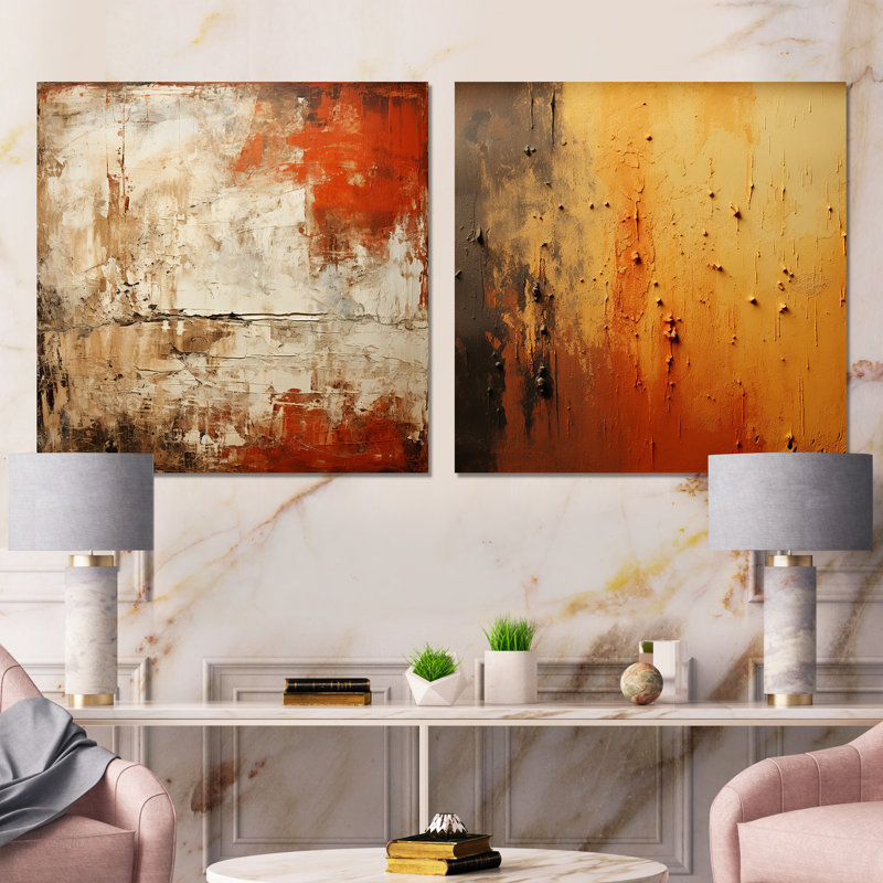 Orange Chaos Collage I - ensemble de 2 reproductions d'art sur toile, Toile tendue, H 16 po x l 33 po x P 1 po