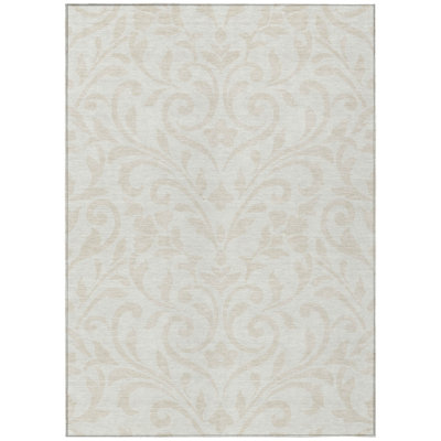 8' X 10' Ivory And Beige Floral Washable Indoor Outdoor Area Rug
