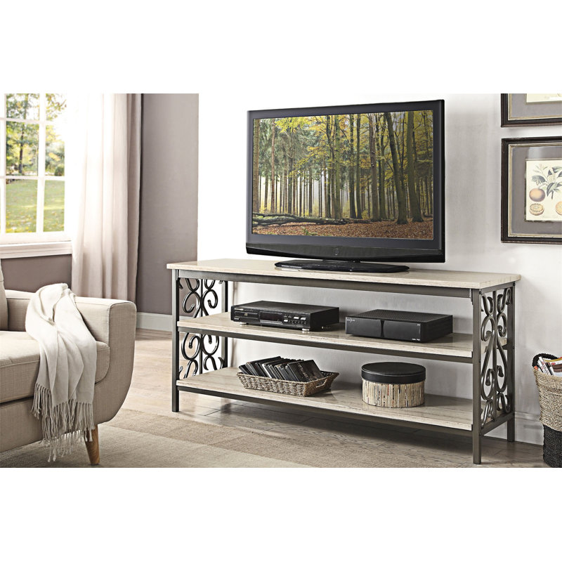 Meuble télé avec plateau / tablette en faux marbre et tablettes
