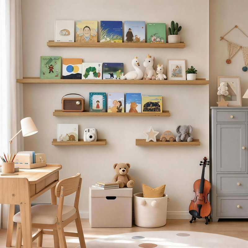 Étagères murales flottantes de 91 cm (36 po) de long, ensemble de 5 tablettes avec rebord, brun
