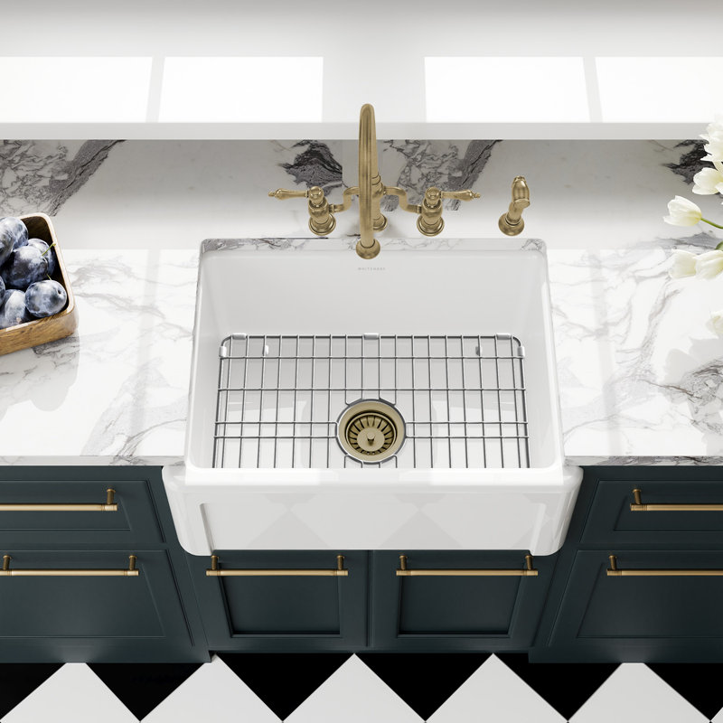 24" White Fireclay Farmhouse Drop-In Double Bowl Sink