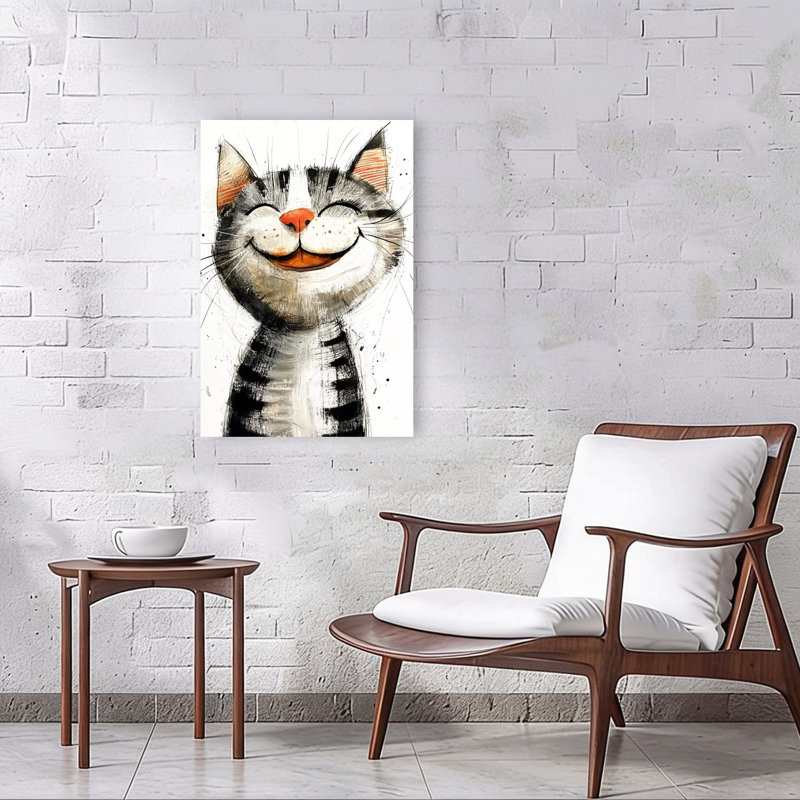 «Happy Whimsical Cat Playful Whimsical Contemporary», art mural, H 36 po x l 24 po