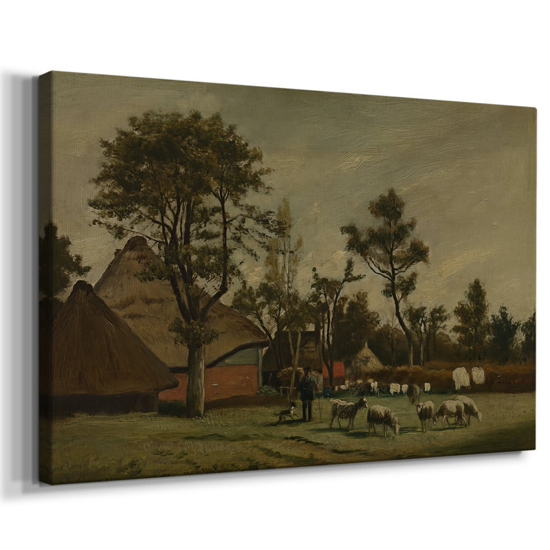 Paysage avec une volée de moutons-Henri de Braekeleer-Toile tendue avec châssis-c. Fin du 19e siècle, 18x27