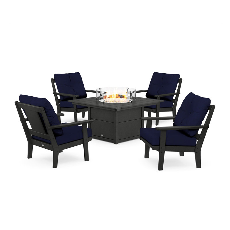 Prairie 5 Piece Multiple Chairs Seating Group with Cushions, Mahogany, Ash Charcoal