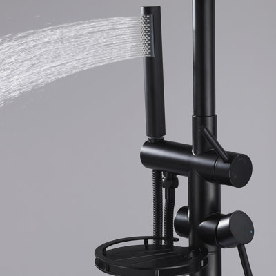 Douche extérieure autoportante à hauteur réglable de 86 po en acier inoxydable avec douche à main, crochet et support de rangement