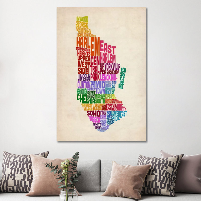 New York Typographic Map II by Michael Tompsett - Wrapped Canvas Print, 152.5 cm H x 101.5 cm W