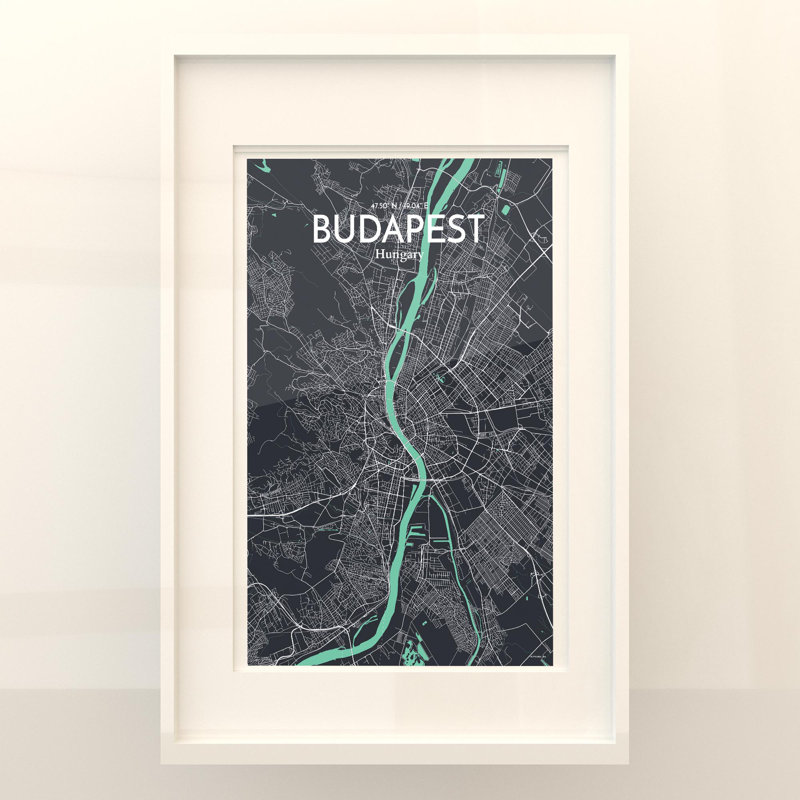 Budapest City Map In Dream - No Frame Print, 17cm H x 11cm W x 0.05cm D