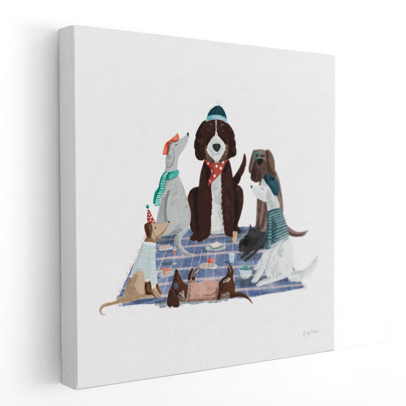 Pique-nique animaux de compagnie chiens I - reproduction d'art sur toile, H 12 po x l 12 po
