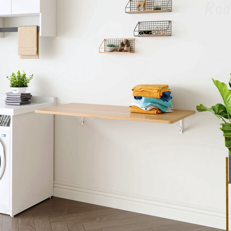 Table pliante murale pliante avec plateau en bois et supports en acier robustes