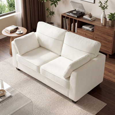 Canapé deux places en chenille beige de 166 cm (65,4 po) avec 2 coussins