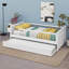 Lit plateforme en bois avec garde-corps et lit gigogne-313039927