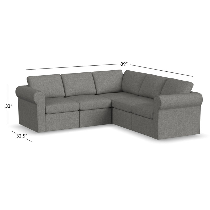 Canapé modulaire en coin rembourré en L 5 pièces Lockheart, Polyester gris