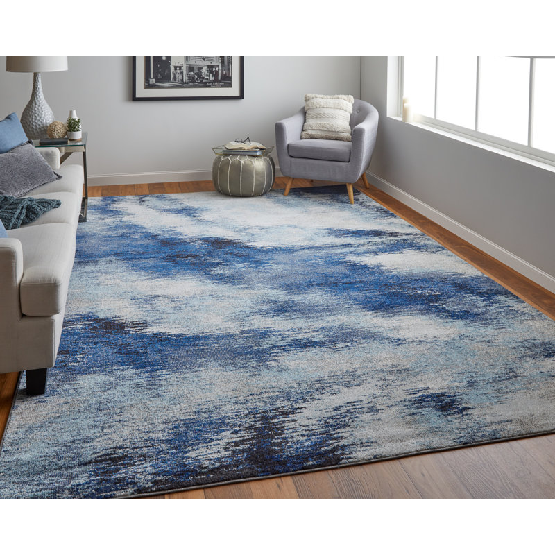 Tapis abstrait bleu marine / gris Groh Paolini, Rectangle de 10 pi x 14 pi