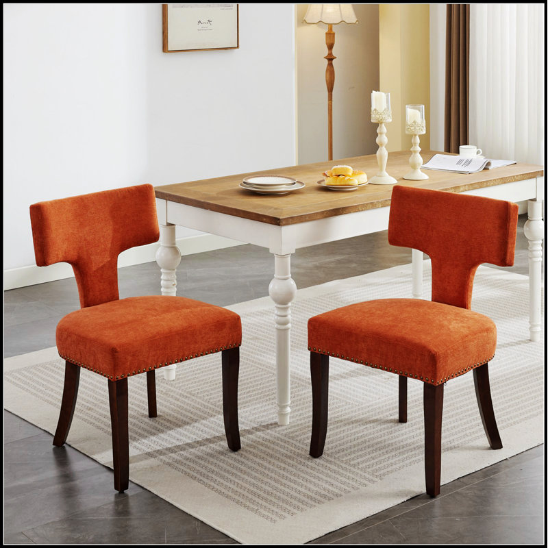 Ensemble de 2 chaises de salle à manger de style Mid-Century moderne avec dossier incurvé et revêtement en lin pour une assise confortable et des espaces de vie élégants