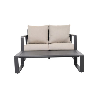 Ensemble de table basse et de fauteuil en aluminium avec coussins gris Jm 9017. Style moderne et élégant avec coussins, idéal pour le salon, la terrasse ou l'extérieur.