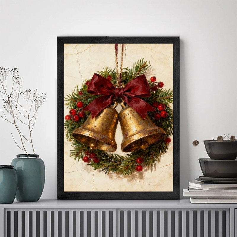 Horloge de Noël rétro encadrée noire, H 25 po x l 17 po