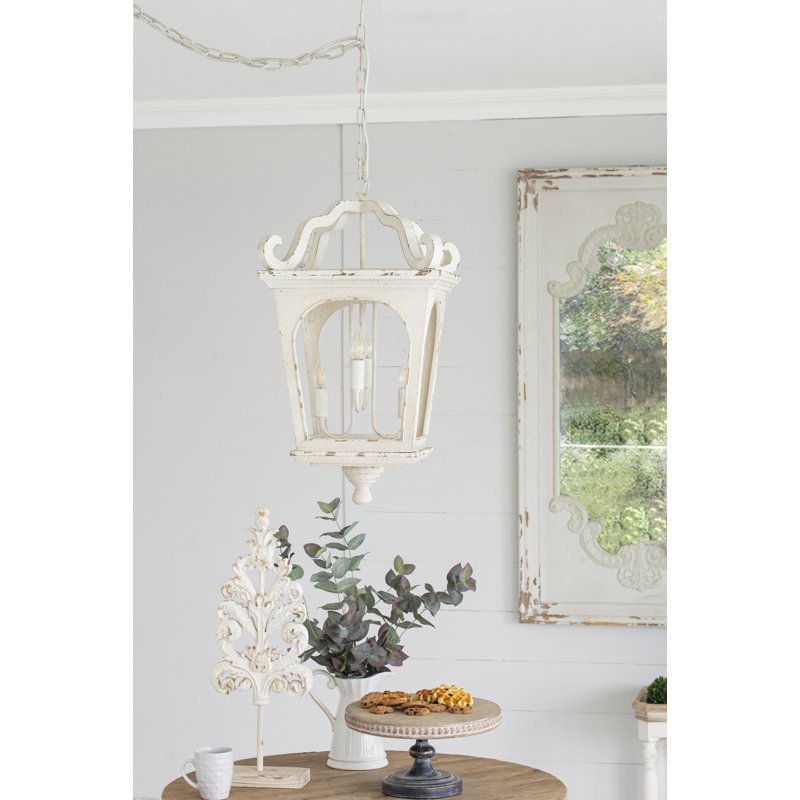 Ladwig 4 - Light Wood Dimmable Lantern Geometric Chandelier