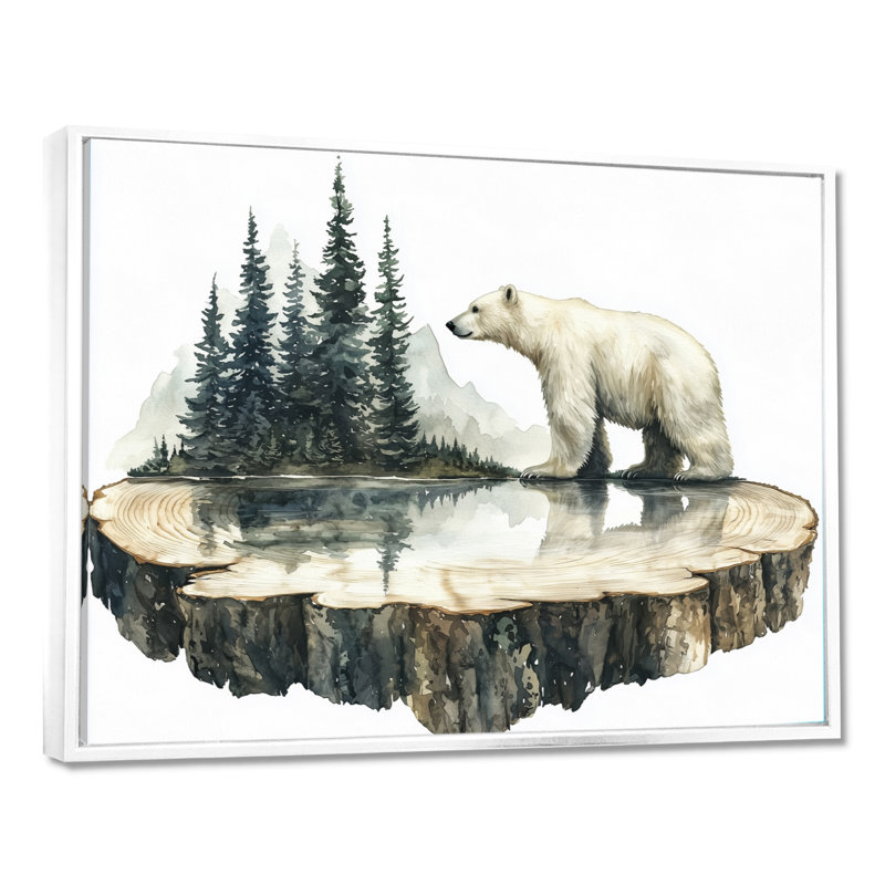 Ours polaire Graylan dans le paysage sauvage II - ours, art mural, H 16 po x l 32 po, Cadre flottant blanc