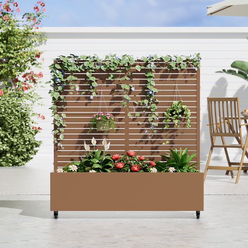 Boîte à fleurs en métal avec roues Eulau, H 47 po x l 47 po x P 16 po, Brun