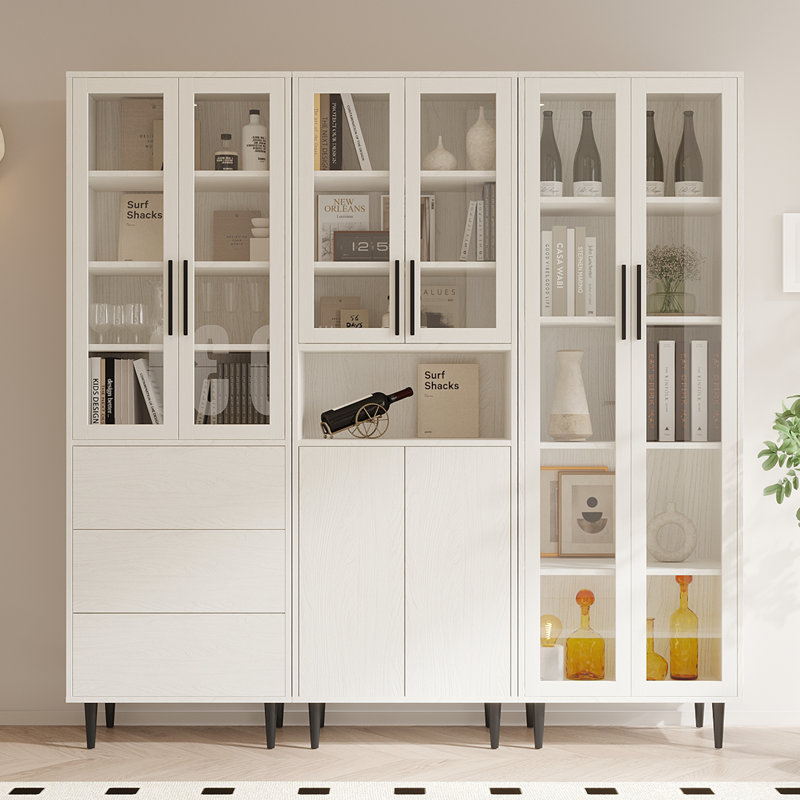 Armoire de rangement de cuisine avec portes en verre (P 15,7 po x l 70,8 po x H 72 po), Blanc