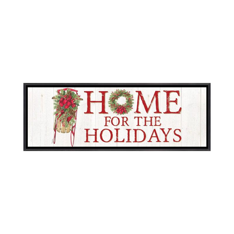 «Home for the Holiday» par Tara Reed - impression d'art textuel, Toile avec cadre noir patiné, H 12 po x l 36 po x 1,5 po