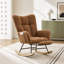 Fauteuil à bascule à oreilles brun avec repose-pieds, chaise haute en tissu Teddy avec poche latérale, base en bois massif