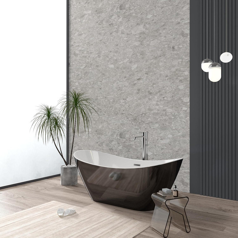 Baignoire autoportante noire 59/67 po, baignoire ovale en acrylique avec bonde chromée, certifiée cUPC, Noir