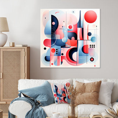 «Mid Century Form» bleu et rouge - reproduction d'art murale abstraite en métal