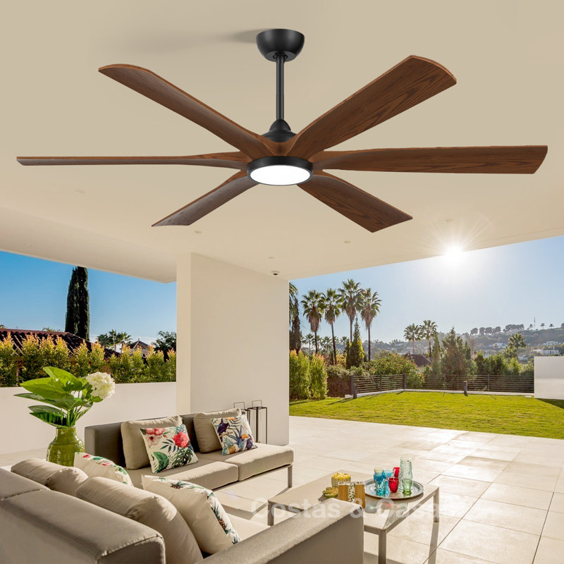 60/72 Inch 6-blade Modern Solid Wood Ceiling Fan With Light And Remote, High Cfm Large Airflow Ceiling Fan, Quiet Reversible Dc Motor, Indoor Outdoor Fan For Porch Gazebo Living Room Kitchen Garage