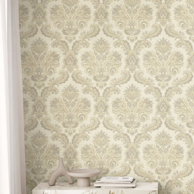 Rouleau de papier peint damassé à motif floral Ornamenta Collection