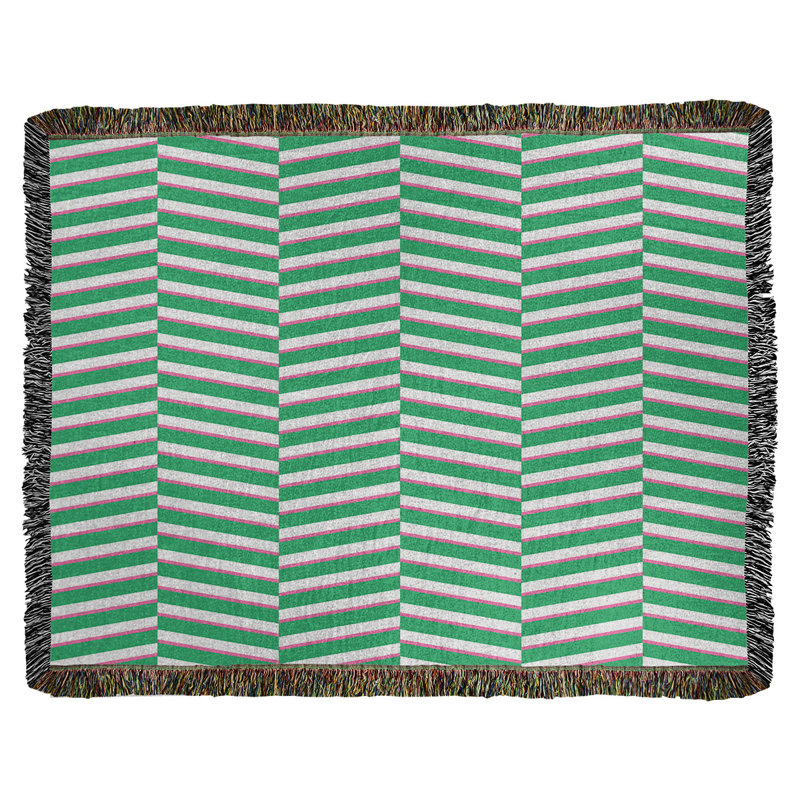 Couverture en coton tissé à rayures fracturées, l 37 po x L 52 po, Vert/rose