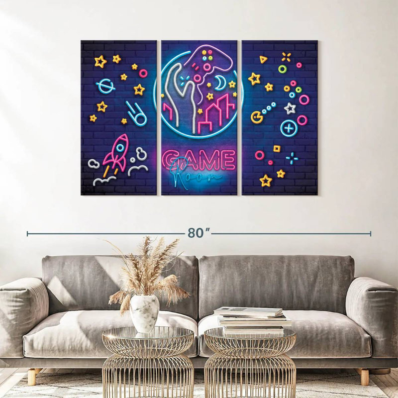 «Game Room», ensemble de 3 pièces sur toile, H 36 po x l 57 po x P 1,25 po
