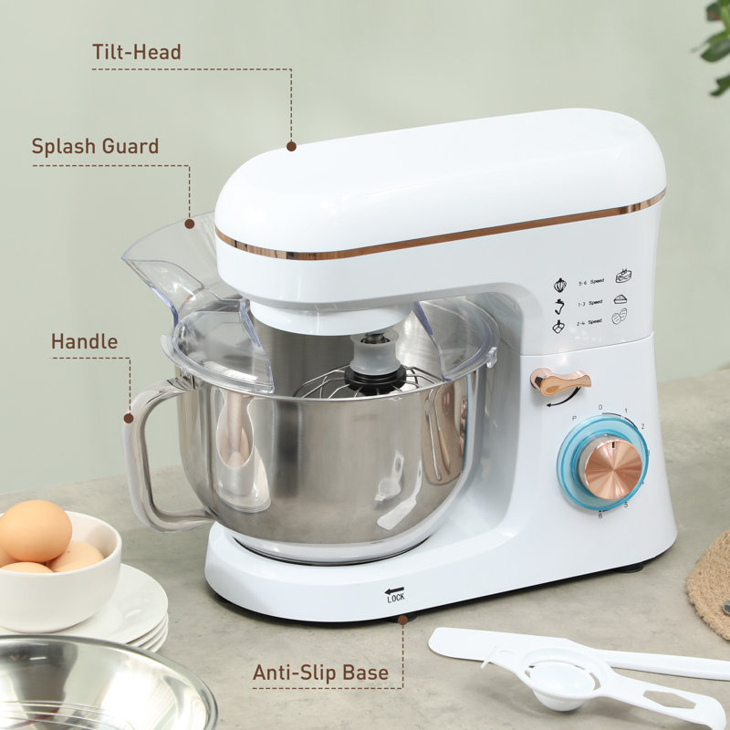 HOMCOM Electric Stand Mixer 5L Food Mixer with Dough Hook Whisk, White