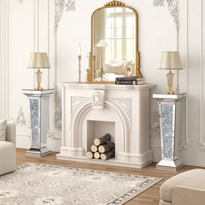 Abbottsford Tall Pedestal Mirrored End Table Glass Top