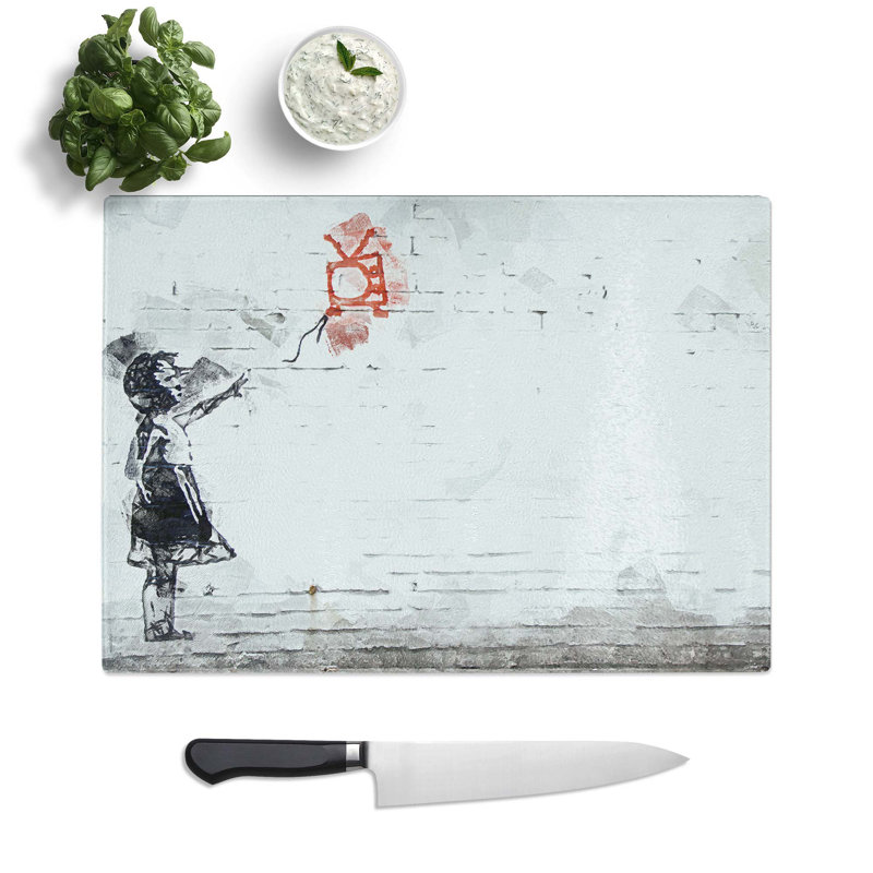 Tempered Glass Balloon TV Girl Chopping Board, 28.5 cm W x 20 cm L