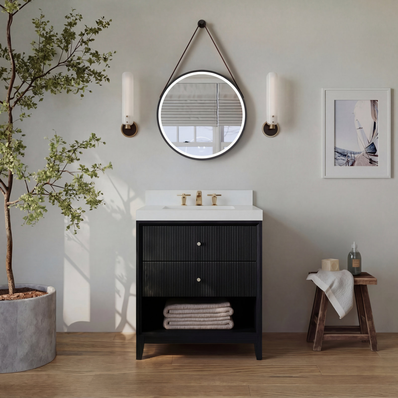 Momo Oak Single Bathroom Vanity, Black Oak, 30"